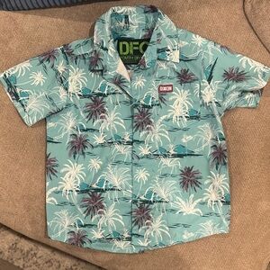 DIXXON Kids Palm Tree Button Down Shirt - Teal and White
